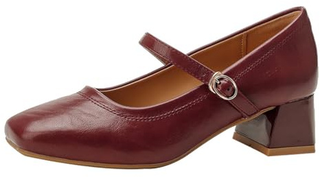 Minetom Femmes Mary Jane Élégant Fête Soirée Mariage Ballerines à Talon Bloc Confortable Escarpins Chaussures avec Boucle A Rouge 40 EU