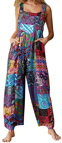 Qianderer Women Dungarees Loose Baggy Jumpsuit Romper Sleeveless Overall Casual Wide Leg Jumpsuit Playsuit Trousers Long Pants