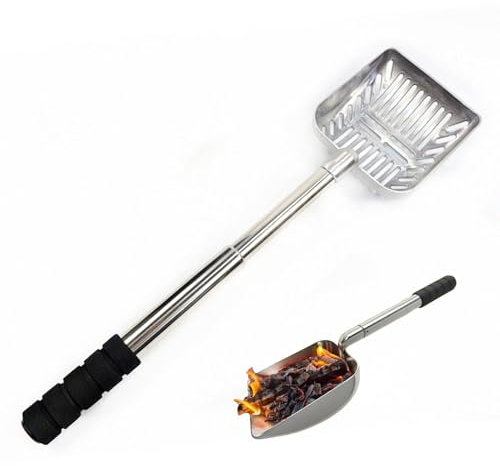 Pelle creuse pour cheminée – Pelle à charbon chaud | Pelle à charbon en acier inoxydable | Pelle à cendres | Tamis à cendres réglable | Pelle à cendres résistante à la chaleur | Tamis à cendres de