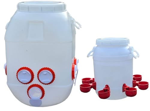 MFLCBK Automatico Comedero 30-40KG y Bebedero 10L para Gallinas Aves de Corral, 10 Puertos y 8 Tazas Plástico Resistente a Prueba de Lluvia para Pollitos Patos(Color:Blanco)