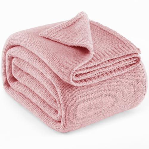 Carriediosa Wool Blend Knit Throw Blanket 60 X 80, 50% Recycled Polyester Soft Cable Knitted Fluffy Throws for Couch Lightweight Woven Blankets for Sofa Fuzzy Cozy Bed Cover, Pink