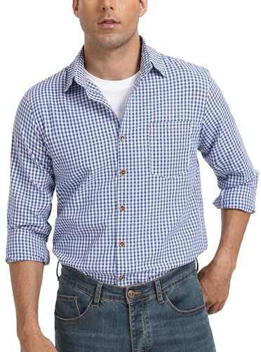 Yukiuiny Men's Cotton Plaid Shirts Long Sleeve Checkered Tops