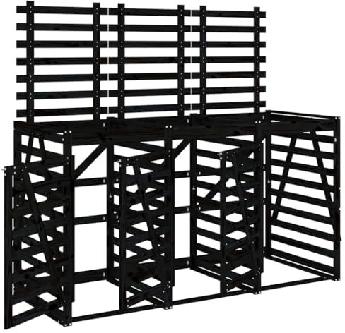 Vetnasa Abri pour Poubelle Triple sur roulettes Noir Bois Massif de pin,Maison & Jardin,Produits ménagers,Accessoires pour conteneurs à déchets,Cache-conteneurs à déchets,Noir,54.72kg,3157695