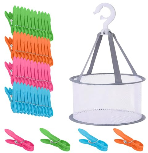 Wäscheklammern with Wascheklammern Korb,48 Stk Wascheklammern Ohne Abdruck,Windfeste Kunststoff-Wäscheklammer,Rutschfeste Wascheklammer Bunt Clothes Pegs Clips,Handtuch Towel Clips für Kleidung,Socken