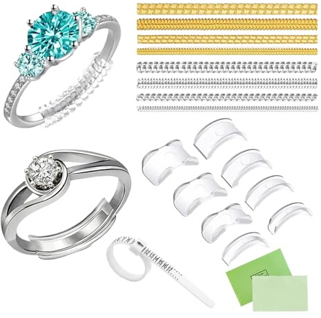 Ring Tightener for Loose Rings - 19 Pieces Clear Ring Size Adjusters, Ring Gap Fillers, Ring Inserts to Make Rings Smaller, Ring Protectors for Men and Women Invisible Ring Spacers Ring Measurer