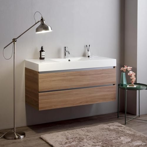 Kiamami Valentina - Mobile bagno sospeso 120cm cassetti e lavabo 1 vasca senza specchio | Valentina