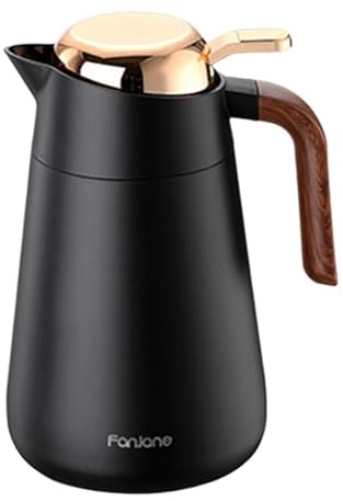 FLCPJGV Caraffa Termica per caffè Doppia Parete Teiera con Dispenser per Acqua Brocca Isolata con Manico Ergonomico Acciaio Inox Adatta per Casa Incontri, Nero