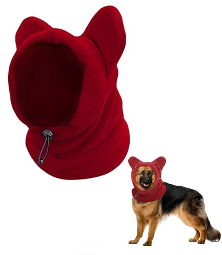 LONGHAO Cache-oreilles chaud pour chiens de taille moyenne à grande - Chapeau chaud pour chien - Bonnet en polaire pour animaux de compagnie - Bonnet d'hiver pour chien - Grand - Rouge