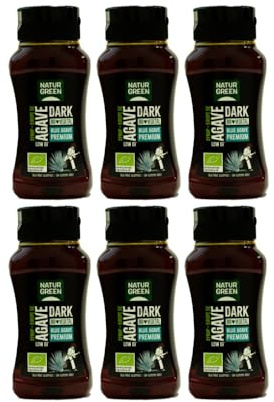 NaturGreen - Sirope de Agave Dark BIO, Sirope de Agave Premium, Ecológico, Bajo Índice Glucémico, Endulzante, 100% Vegano, Sin Gluten, Sin Lactosa - Pack 6 Unidades de 258 ml/350g