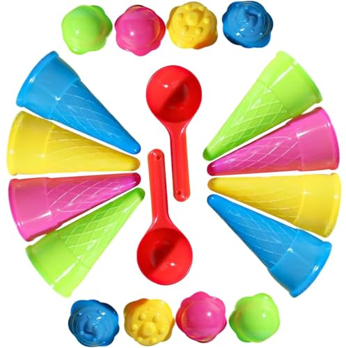 XZHDNLY Jeux de Sable Set de Glace, Kit de 18 Pièces avec Cornets, Moules et Cuillères, Jouets de Plage Colorés, Idéal pour Plage, Jardin et Neige, Stimule la Créativité