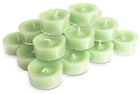 20 Dänische Teelichter im Acryl-Cup, Grün / Limette, durchgefärbt, ohne Duft