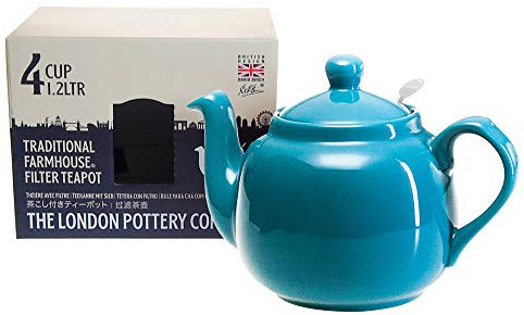 London Pottery Farmhouse - Tetera de cerámica con infusor para té en hojas sueltas, color aqua, 4 tazas (1,2 l)