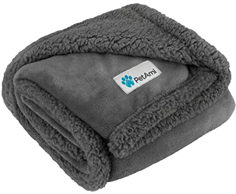 PetAmi Dog Blanket for Small Medium Dogs, Pet Bed Blanket Cat Puppy Kitten, Fleece Furniture Couch Cover Protector Sofa Car, Soft Sherpa Dog Throw Plush Reversible Washable, Mini 29x40 Solid Dark Gray