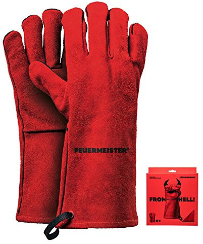 Feuermeister Premium BBQ Grillhandschuhe Gr. 8 in der Farbe Rot aus Rindspaltleder, Länge: 33cm, 50173613B