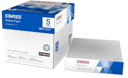 Staples Multiuse 8.5-Inch X 11-Inch Copy Paper 20 Lbs 94 Brightness 500/Rm 5 Rm/Ct