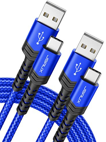 JSAUX USB C Kabel 3.1A [2 Stück 2M], Ladekabel USB C Nylon Geflochten Schnellladekabel Kompatibel mit Samsung Galaxy S25 S24 S23 Ultra S22 S21, iPhone 17 16 15 Pro Max, CarPlay, PS5 Controller-Blau