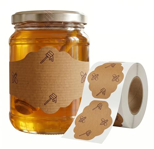 Lot de 50 étiquettes adhésives en kraft pour pots de miel et d'apiculture 9 x 6 cm TODOKRAFT
