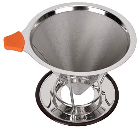 Coffee Dripper Stainless Steel Pour Over Coffee Dripper With Stand Reusable Espresso Filter Coffee Cone with Mesh Silver(125mm)