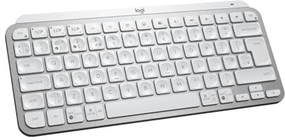 Logitech MX Keys Mini Minimalistische kabellose beleuchtete Tastatur, Bluetooth, Hintergrundbeleuchtung, USB-C, kompatibel mit Apple macOS, iOS, Windows, Linux, Android, UK Englisch QWERTY, Hellgrau