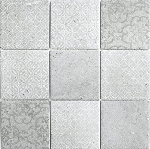 Retro Vintage Mosaik Fliese Wand Keramik Zement Optik grau mix Fliesenspiegel Küche - MOS22-CELLO