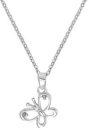 Amor Kette mit Anhänger 925 Sterling Silber Mädchen Kinder Halsschmuck, mit Zirkonia synth., 35+3 cm, Silber, Schmetterling, Kommt in Schmuck Geschenk Box, 9293421