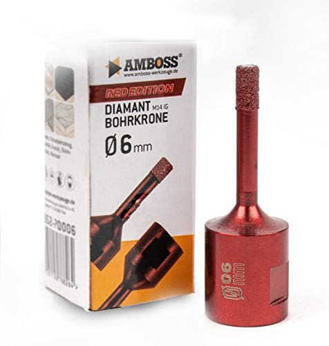 Diamant Bohrkrone Ø6mm - Amboss RED EDITION M14 - für Winkelschleifer - Feinsteinzeug, harte Fliesen, Granit - Die ideale Trockenbohrkrone