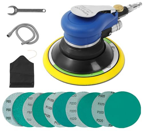 UPWOOD, levigatrice orbitale ad aria con tubo e sacchetto per polvere, levigatrice pneumatica 10 pezzi carta vetrata carrozzeria, lavorazione legno (tipo vuoto 6 pollici)