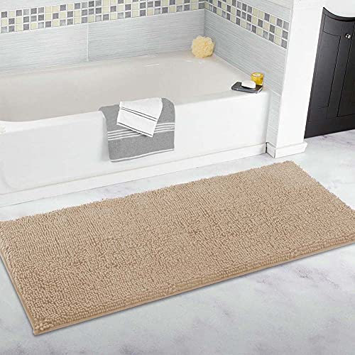 FYUN großer Badezimmerteppich, lang, 80 x 160 cm, ultraweich, Chenille-Teppiche, rutschfest und wasserabsorbierend, Badewannen-Bodenmatte für Badezimmer, Schlafzimmer, Küche, Beige