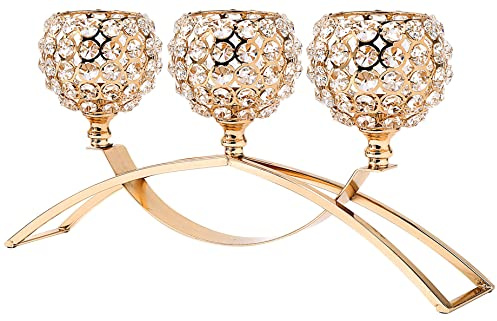 Ljushållare med kristallpärlor, 3 vekar, guld, bling, votiv, värmeljushållare, middagsbordsdekor, kandelaber, kaffe, matbord, bordsuppsats, bordsdekorationer, matsal, gåvor för kvinnor, fru, mamma