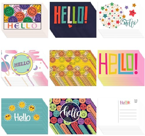 Junkin 80 Pack Hello Postcards 4 x 6 Inch Hello Blank Note Cards Most Occasion Assorted Greeting Cards Cute Postcards for Kids Adults Teacher Team Employee Volunteers