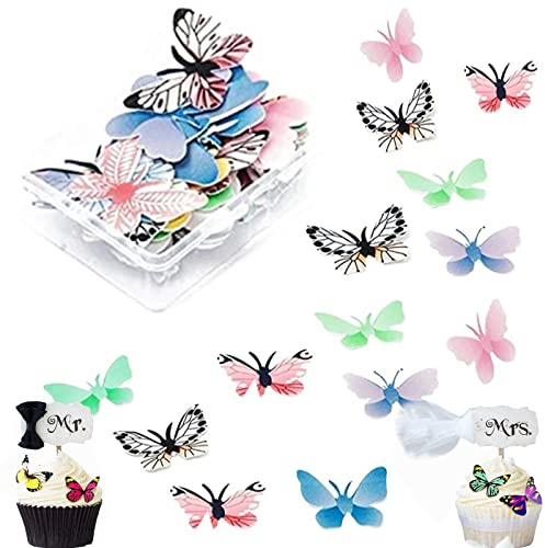 72 Piezas Mariposa Cake Adornos, Adornos para Mariposas Magdalenas, Paper Butterflies Mariposa, para Decoración de Pasteles, Bodas, Decoración de Alimentos