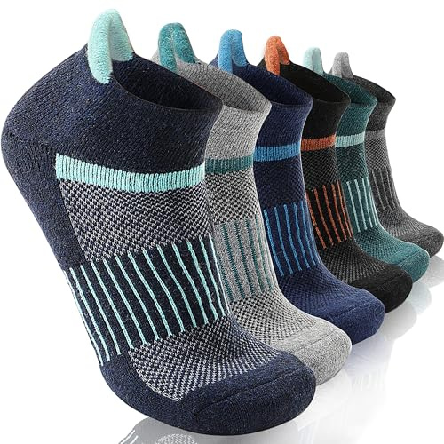 Anlisim Merino Wool Quarter Hiking Socks Compression Warm Thermal Winter Thick Cushion Running Moisture Wicking No Show Socks Gifts Stocking Stuffers for Women Men 6 Pairs(Color Mix,L)