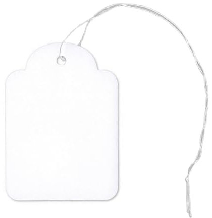 POKORNYS - 100 blanko Preisetiketten mit Faden (50 x 70 mm) weiß I Etiketten zum Beschriften I Preisschilder aus Karton mit Baumwollfaden I Anhänger, Hängeetikett & Geschenkanhänger für Kleidung uvm.