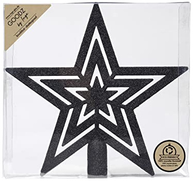 Christbaumspitze Kunststoff 18cm Stern mit Glitzer Weihnachtsbaumspitze Schwarz