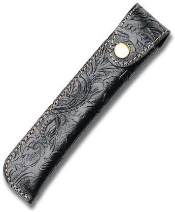 Kaizuca Portapenne in Pelle, Holder Mano Penna, Astuccio Stilografica, Intaglio Artigianale, con Bottone in Metallo, Fatta Mano, per Penna a Sfera, Pennino Touch (Nero)