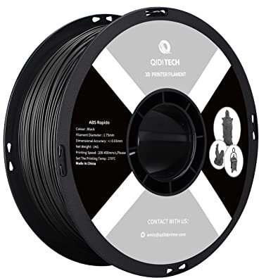 QIDI TECH ABS Rapido Filament 1.75mm, 3D Drucker Filament ABS 1kg Spule (2.2lbs), geeignet für Hochgeschwindigkeitsdruck, 3D Druck Filament, hochbeständig, Schwarz