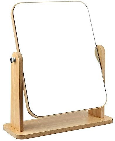 Kosmetikspiegel, Tischspiegel 360 Grad Drehung Schminkspiegel Stehend Holz Makeup Spiegel Rechteckiger Spiegel Groß 22 X 17CM Tischspiegel für Schminktisch Schreibtisch, Badezimmer, Schlafzimmer