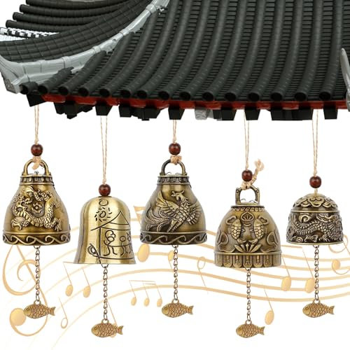 YOUNGSAY 5 Pièces Cloche Feng Shui, Métal Vintage Fengshui Bell, Bénédictions des Carillons Feng Shui, Carillons Éoliens Chinois, Convient pour Maison et Jardin (5 Styles)