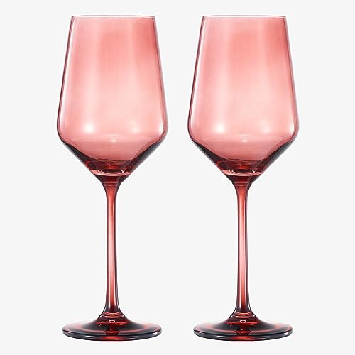 Khen Colored Crystal Wine Glass | Set of 2 | Large Stemmed 12 oz Glasses, Great for all Occasions & Special Celebrations Italian Style Tall Drinkware for Red & White Dinner Glassware (Cranberry Red)