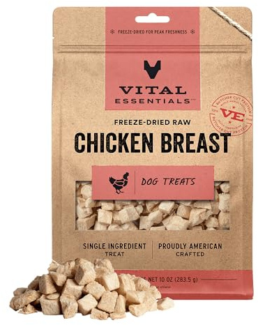 Vital Essentials Freeze Dried Dog Treats | Chicken Breast, Single Ingredient | Premium Quality | Grain Free Training Treats for Dogs, 10 oz Bag