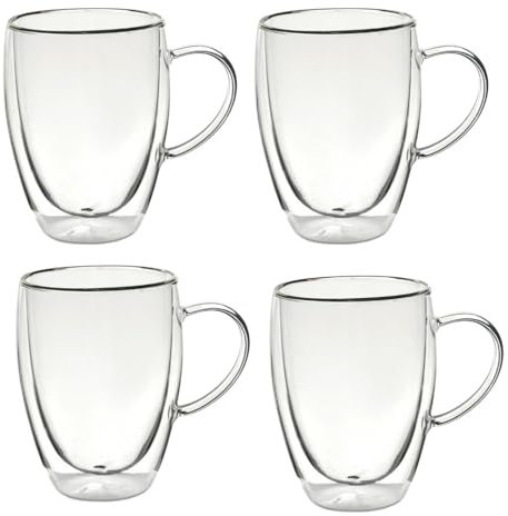 Straame Set of Coffee Glasses, Temperature Resistant Coffee Cups, Stylish Tea and Coffee Pack of Clear Coffee Mugs with Square Handle (350 ml Double wallled 2PK)