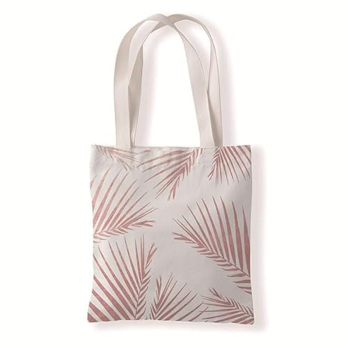 Tote Bag Hojas De Palma Rosas Bolsa de Tela Algodón y Cáñamo Bolsas de Tela para Pintar Gran Capacidad Bolsa Tela Plegable Bolso Tela Duradero Totebag Reutilizable Bolsos de Tela 30x40cm/1 Pcs
