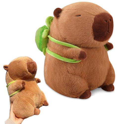 GYHWOFUL Capybara gosedjur, 23 cm, supermjuk Capybara plyschleksak med sköldpaddsryggsäck, söt leksak, mjukisdjur, Capybaras Plushie, present till barn vän födelsedag, jul