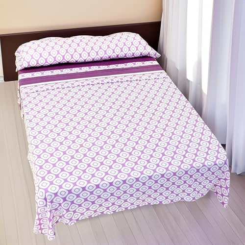 H HANSEL HOME Juego de Sábanas Termicas 3 Piezas Pirineo para Cama de 150x190cm, Sábanas Polares de Invierno Ultra Suave, Incluye Sabana Bajera + Encimera + Funda de Almohada - Cuadros Lila