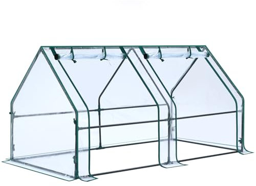 Ohuhu Foliengewächshaus Frühbeet Gewächshaus Tomatengewächshaus Winterschutz 180x90x90 cm, Gewächshaus Balkon Hochbeet Abdeckung mit Zwei großen PVC Reißverschluss-Türen Transparent
