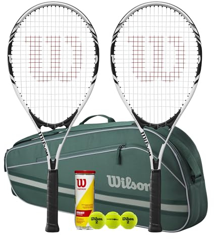 Wilson Federer Adult White Series Tennis Racket with Advantage Bag & Tennis Balls (Various Bundle Options) (with Green Advantage Bag (NEW))