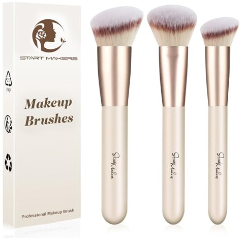 Start Makers Makeup Brushes 3PCS Set, Foundation, Contour, Concealer Brush for Liquid & Powder, Professional Vegan Synthetic Kabuki Brushes for Flawless Blending, Buffing & Setting