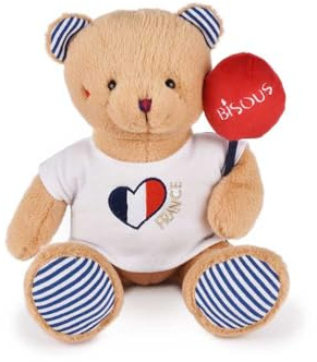 Doudou et Compagnie - Peluche Bisous Ours Beige avec Ballon Rouge - 25 cm - Doudou Peluche Enfants Ours Câlin - Cadeau Je T’Aime Valentin - Idée Cadeau Naissance Enfants - Souvenir Français - SP4511