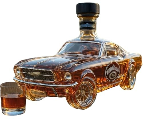 Whisky karaff, bilformad glasflaska, 400 ml, 3D-sportbildesign för hem bar, Mustang spritbehållare för fest