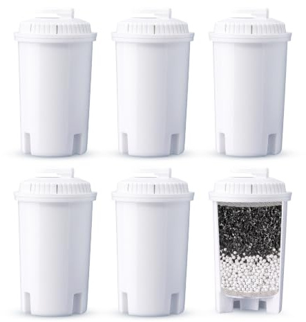 Sensio Home White Water Filter Cartridges Universal with 6-Pack Water Filter Convenience, Reducing Chlorine, Limescale and Other Impurities, BPA-Free